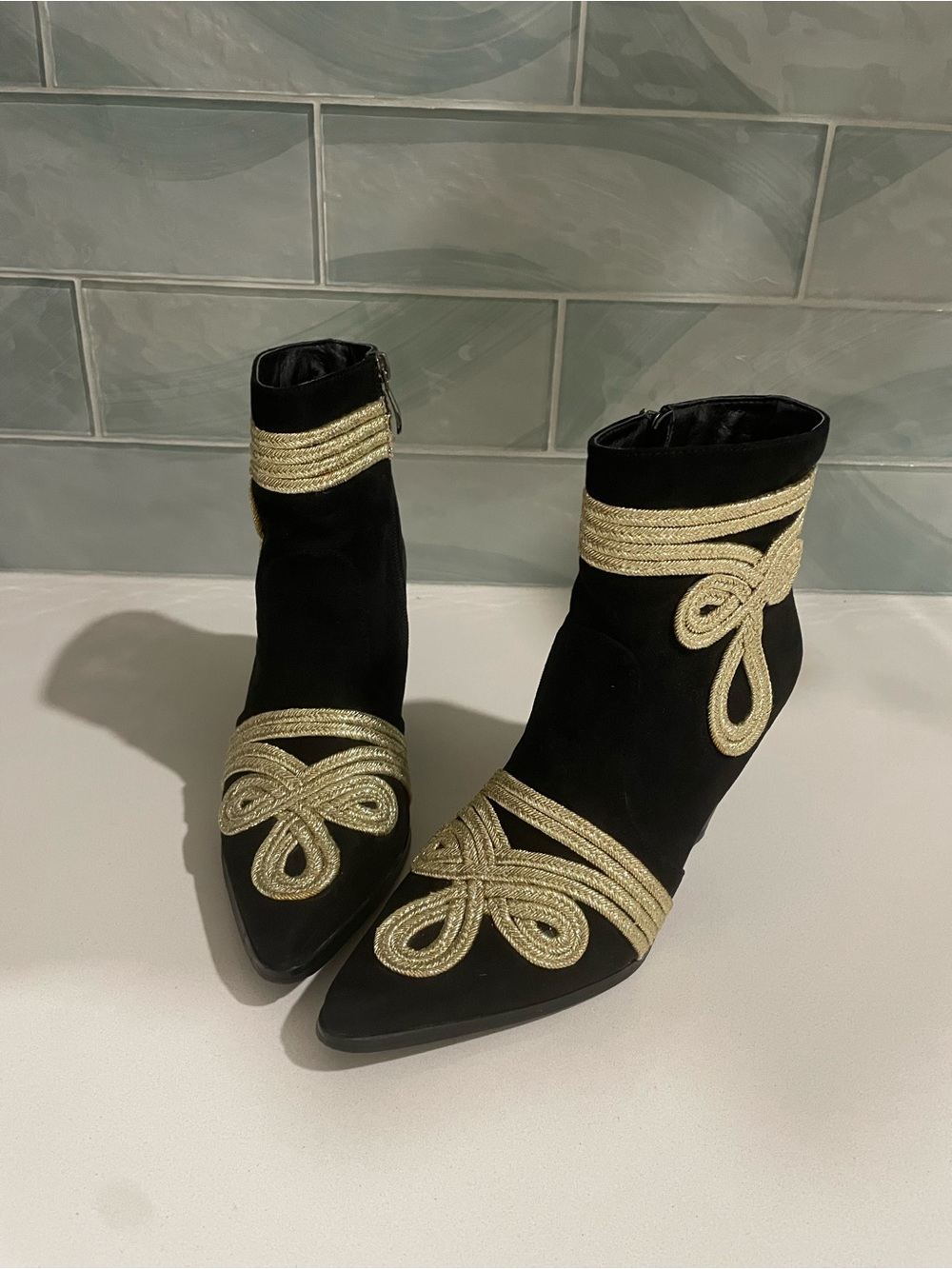 Cape Robbin Black Ankle Boots with Gold Rope Trim